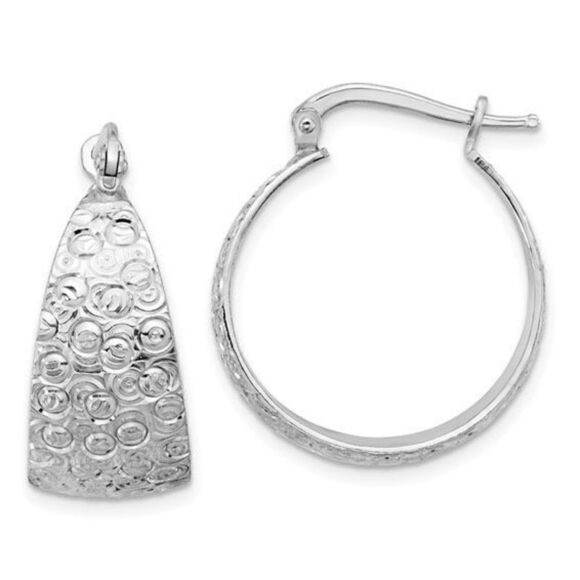 Leslie's Sterling Silver and Rhodium-plated Textured Hoop Earrings - Picture 1 of 4
